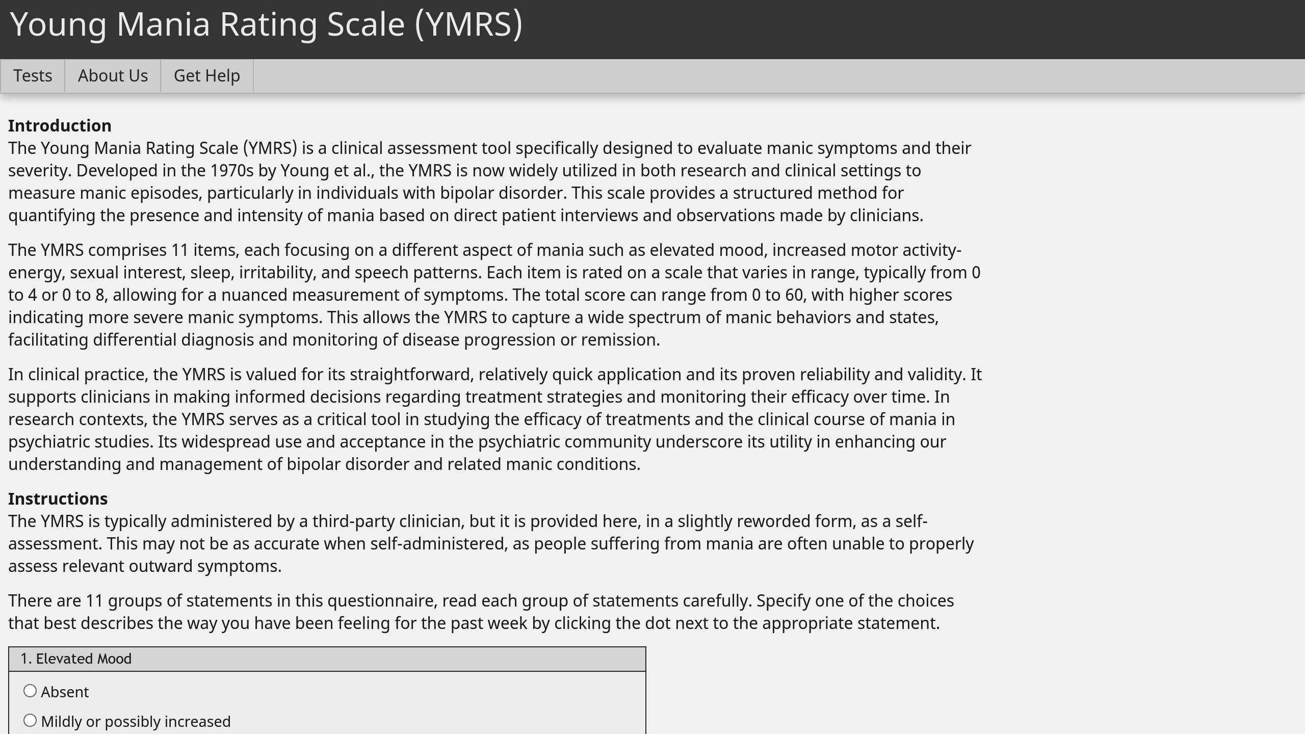 Young Mania Rating Scale