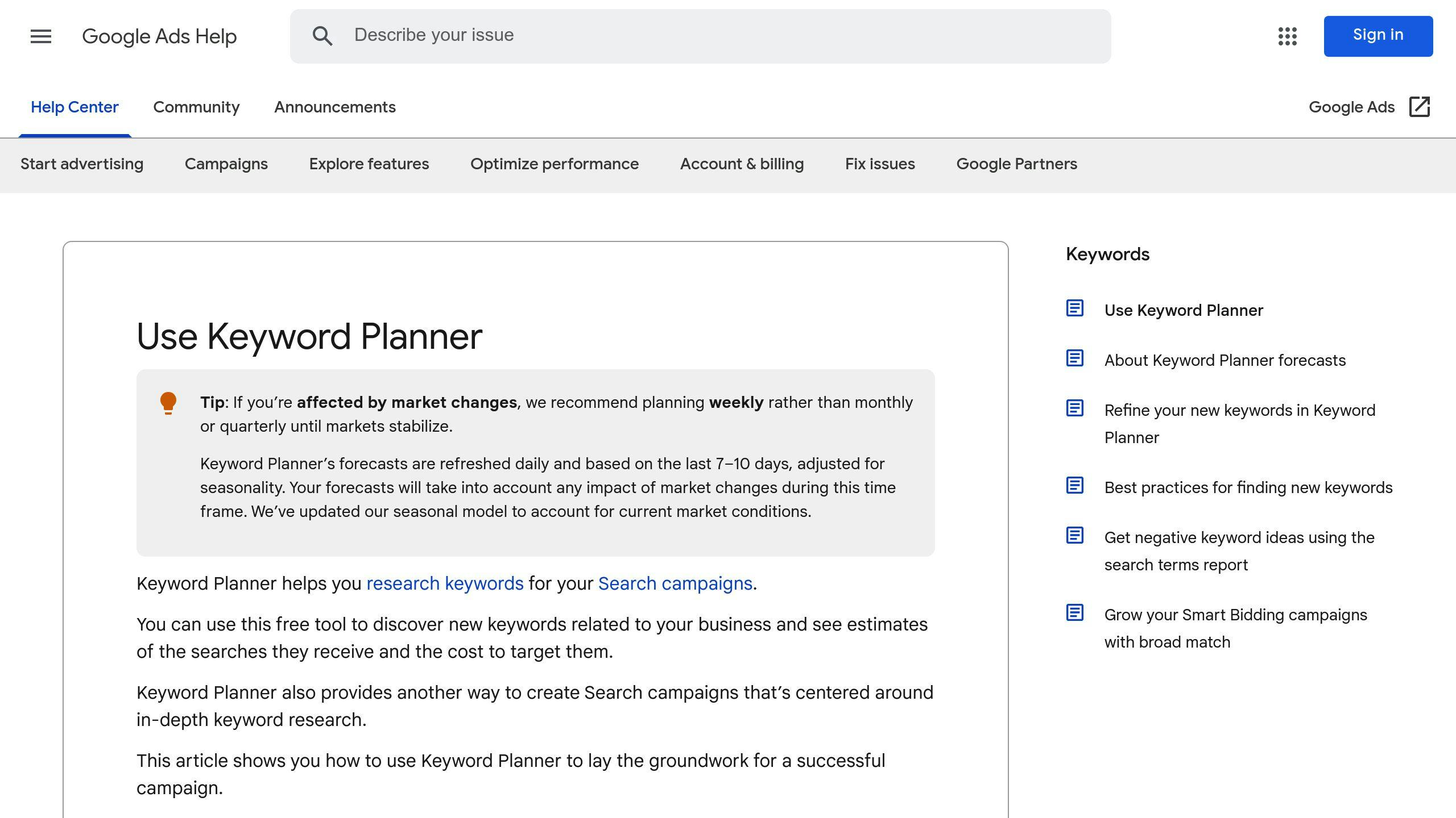 Google Keyword Planner