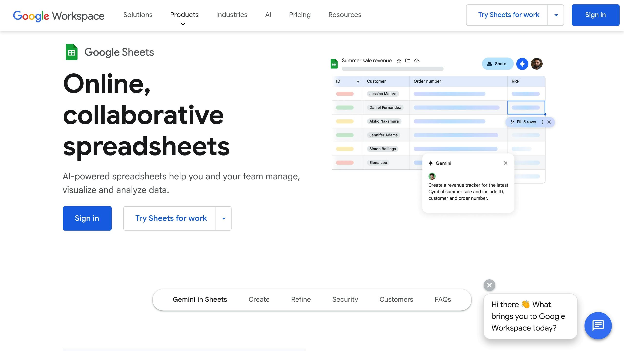 Google sheets