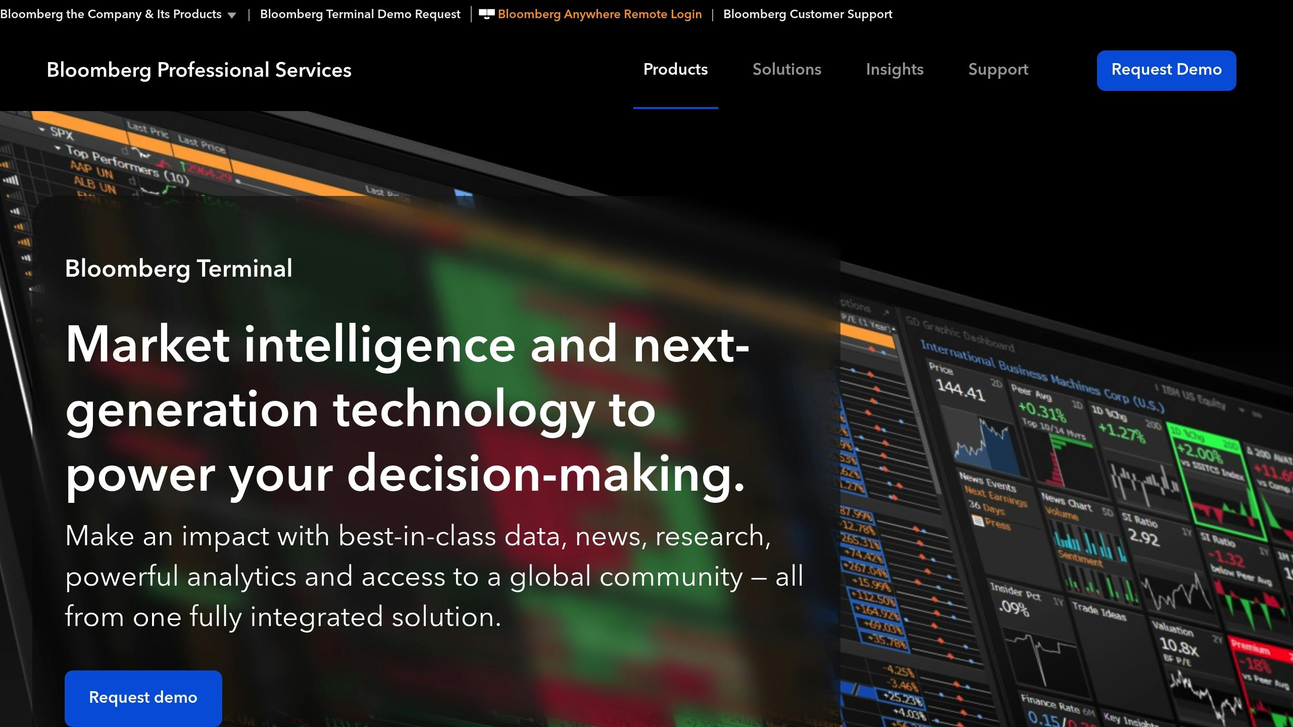 Bloomberg Terminal interface on dual monitors