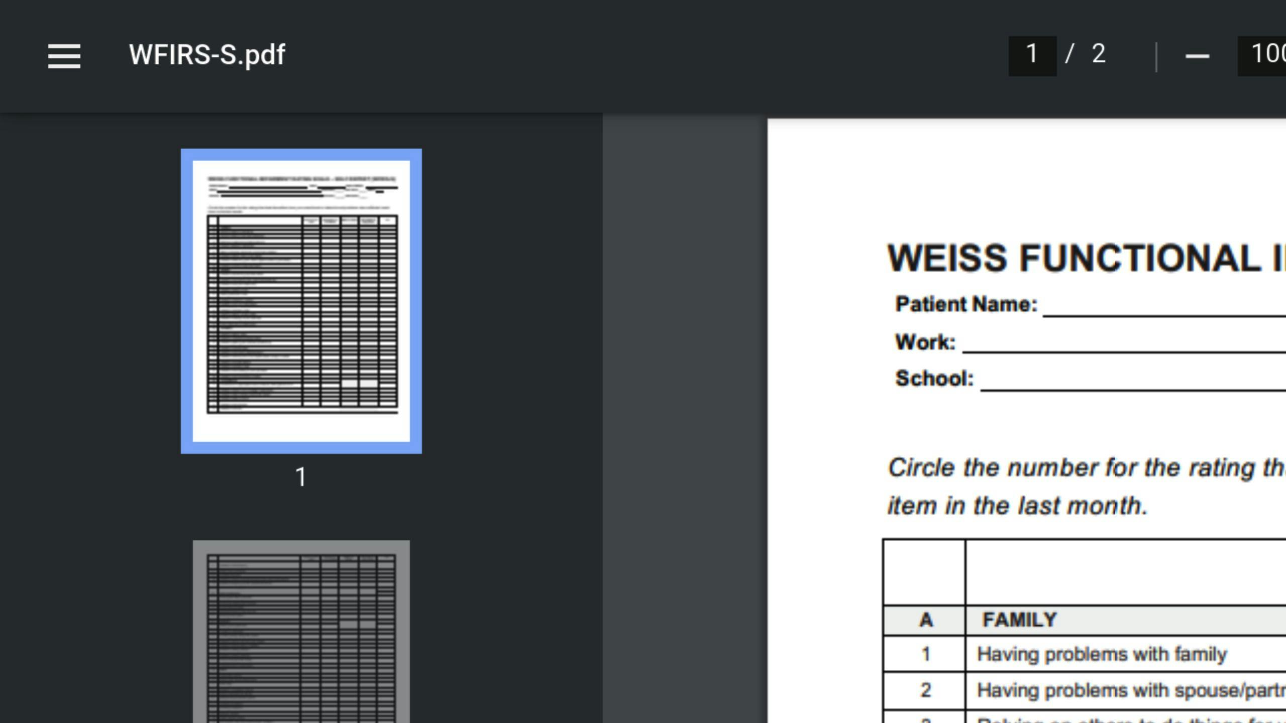 Weiss Functional Impairment Rating Scale