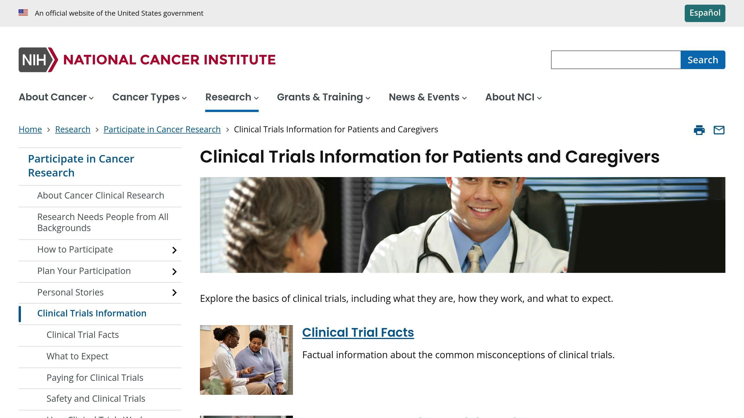 National Cancer Institute (NCI) Clinical Trials Search