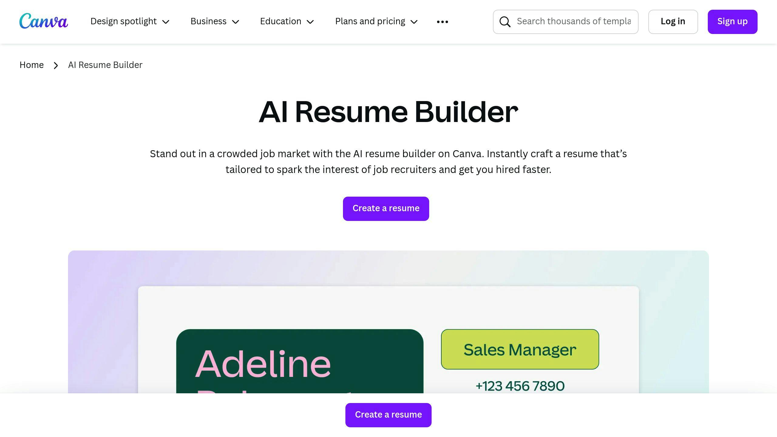 Canva AI Resume Builder