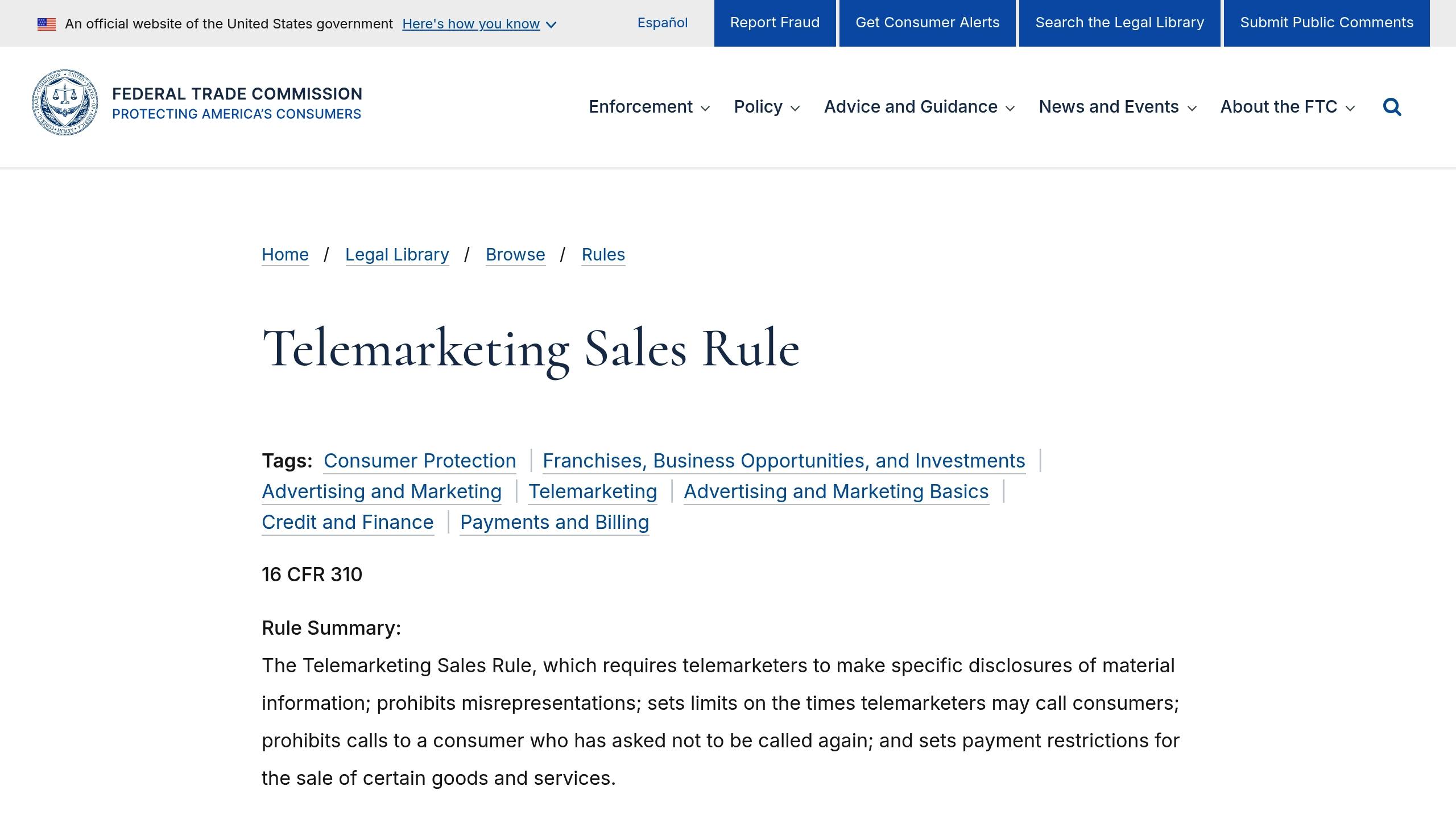 telemarketing sales rule