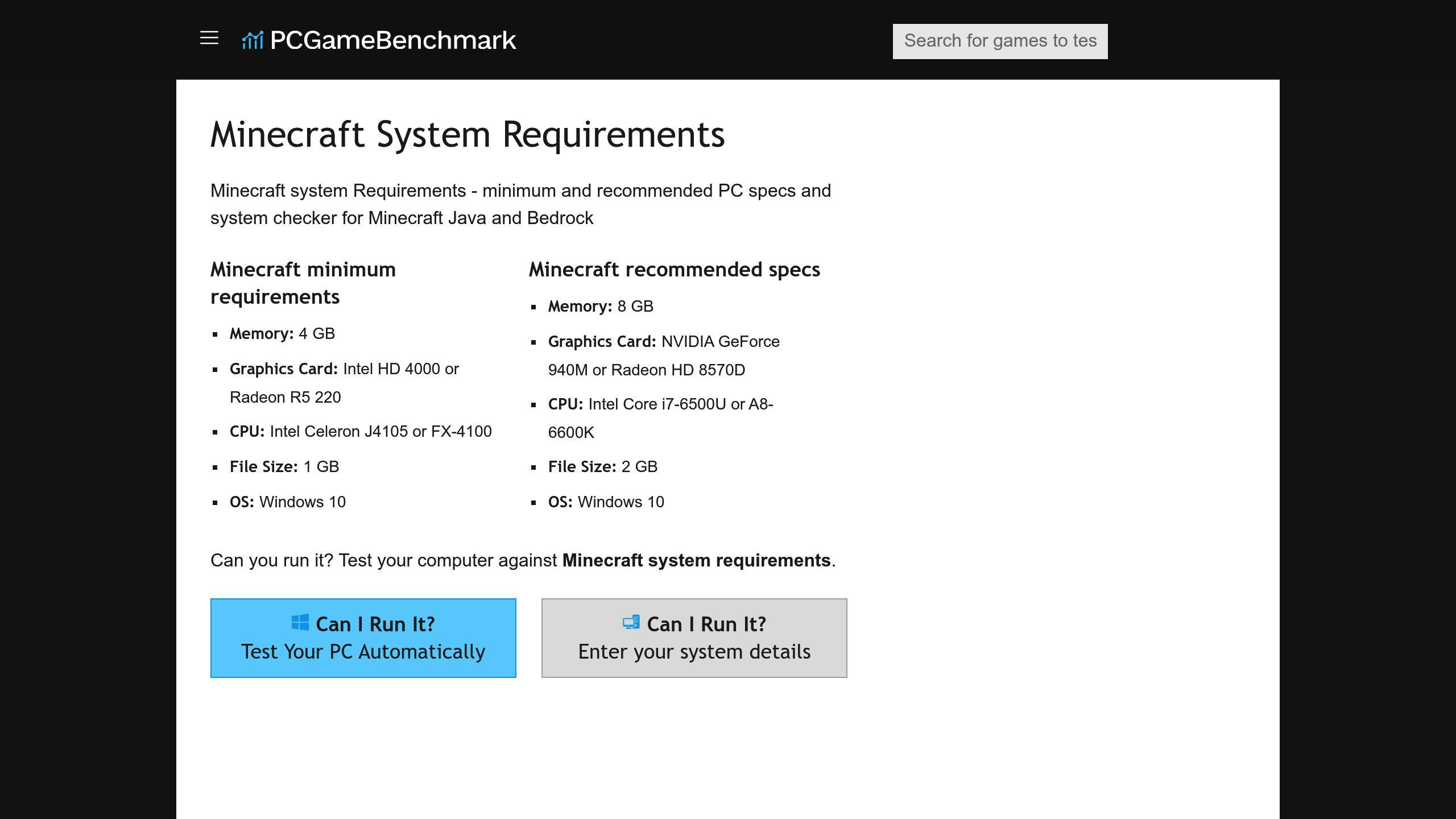 MC Benchmark