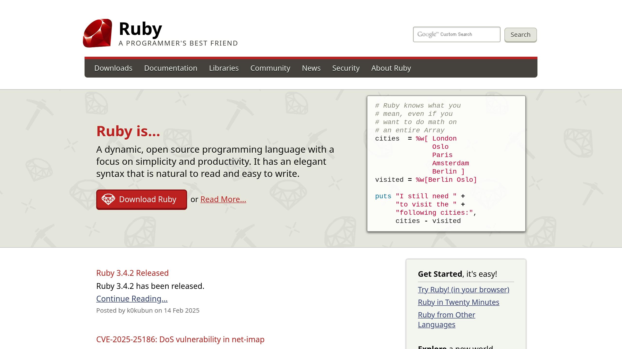 Ruby homepage screenshot