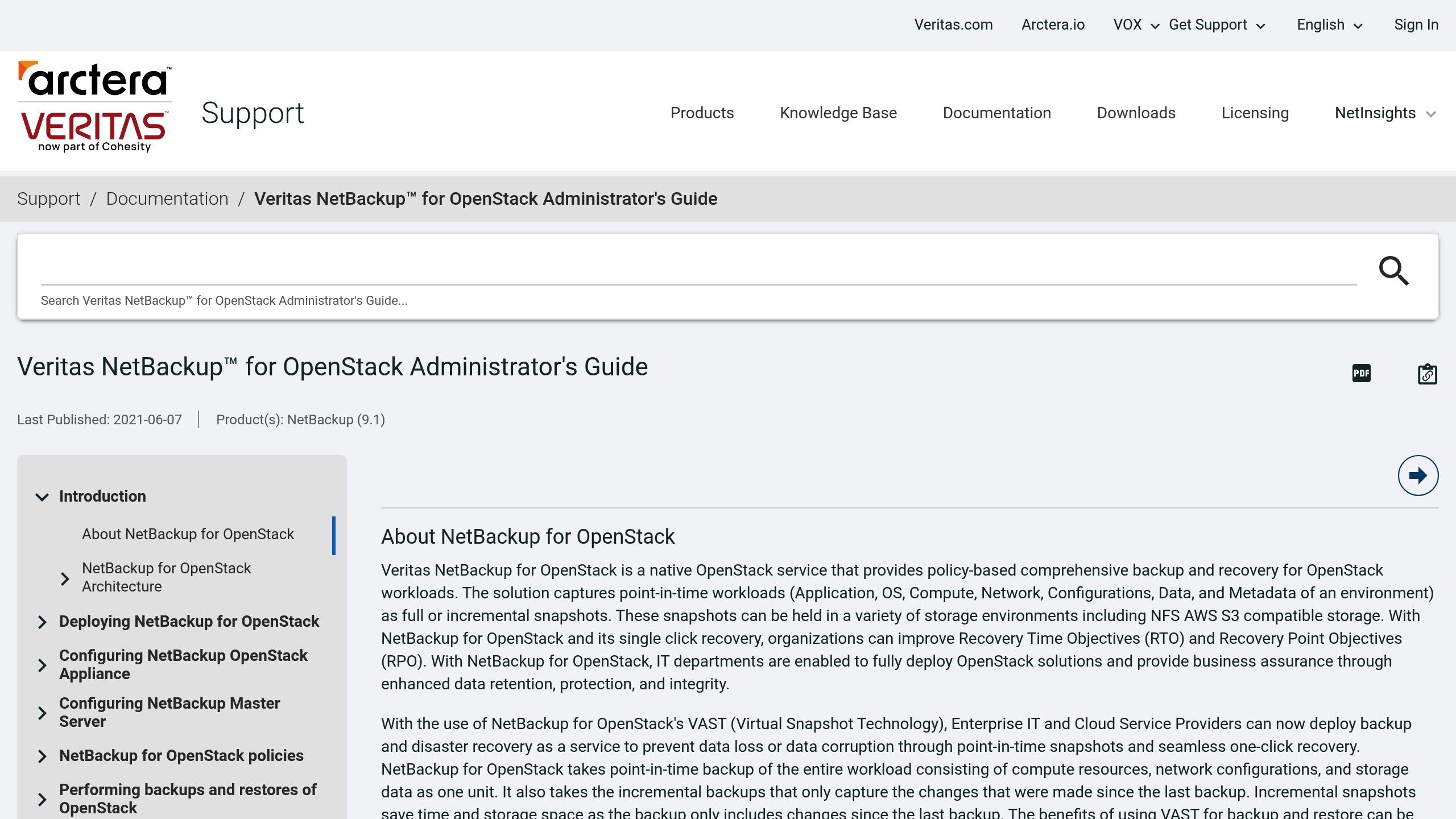 Veritas NetBackup for OpenStack